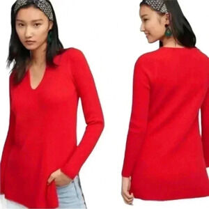 Anthropologie ett:twa Sweater Ribbed Red Merino Wool V-Neck XS